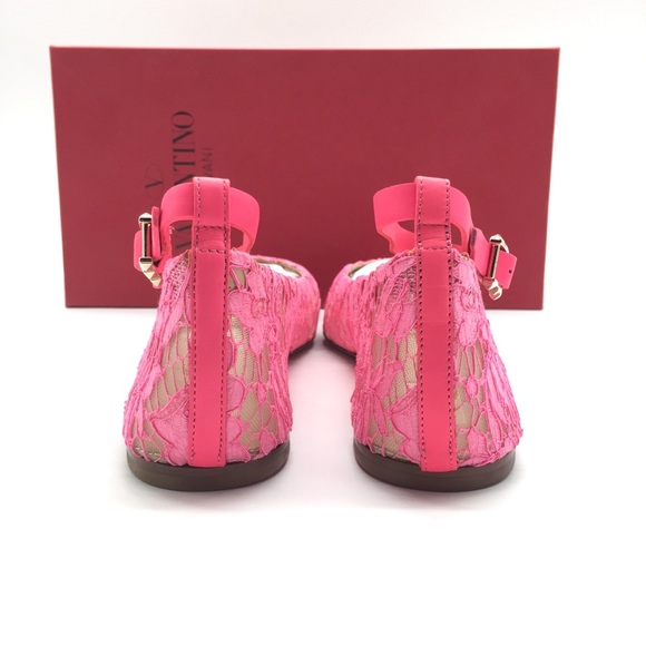 NIB Valentino Garavani Lace Ankle Strap Flats in Pink Size 38 - Picture 3 of 9